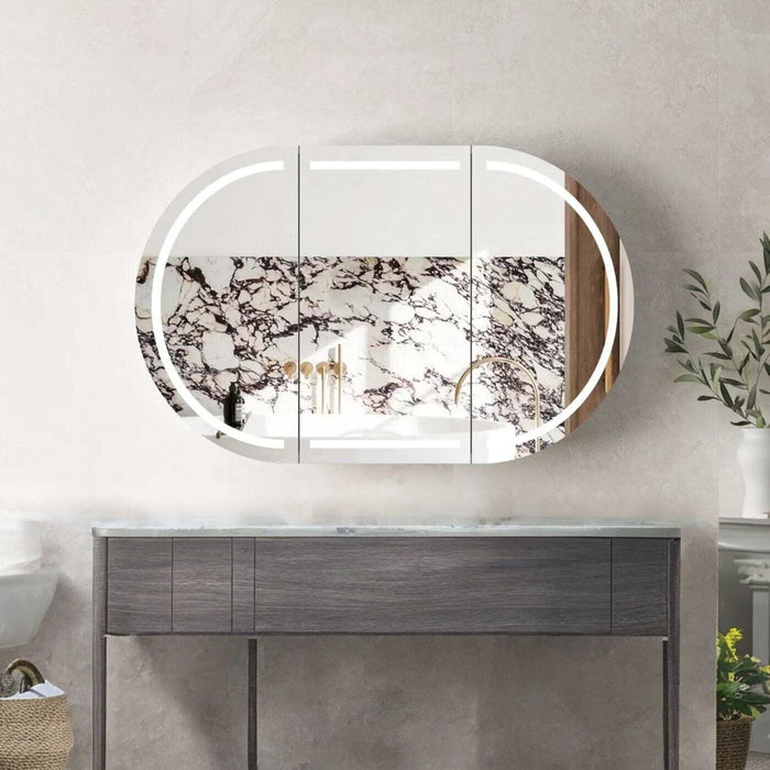 Bryson Black Oak LED Frontlit Mirrored Bathroom Shaving Cabinet 3-Door