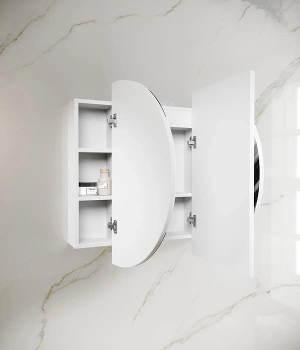 Bryson Matte White LED Frontlit Mirrored Bathroom Shaving Cabinet 3-Door