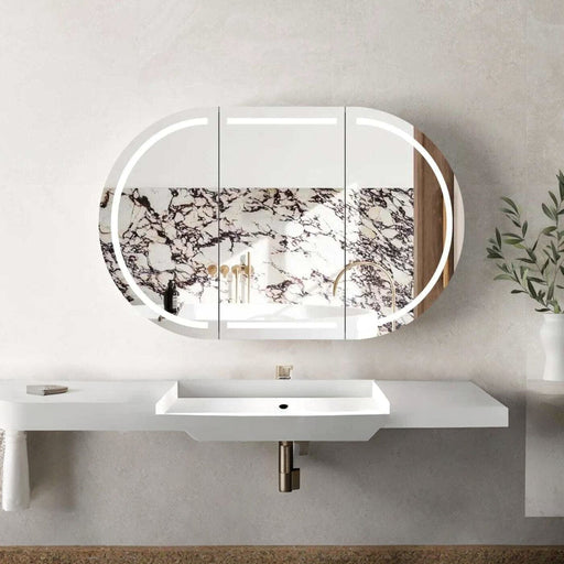 Bryson Matte White LED Frontlit Mirrored Bathroom Shaving Cabinet 3-Door