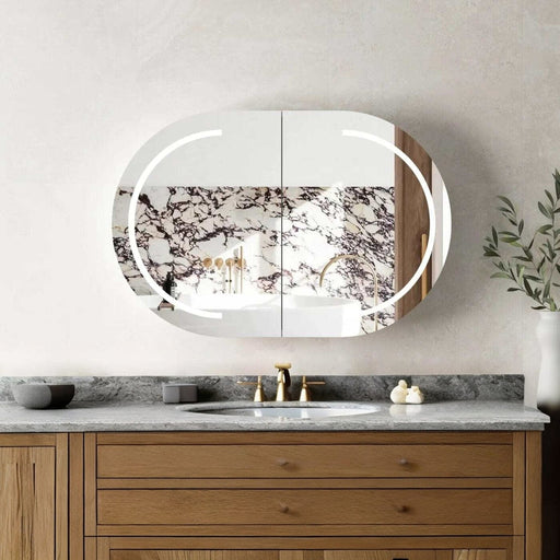 Bryson Natural Oak LED Frontlit Mirrored Bathroom Shaving Cabinet 2-Door
