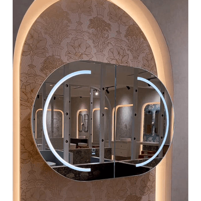 Bryson Woodland Oak LED Frontlit Mirrored Bathroom Shaving Cabinet 2-Door