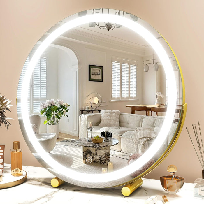 Claude Vanity LED Makeup Mirror Tabletop With Adjustable Light and Dimmable Option Gold
