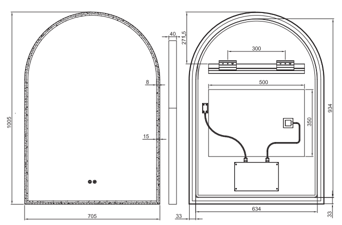 Cooper Arched Frontlit LED Bathroom Mirror Gun Metal
