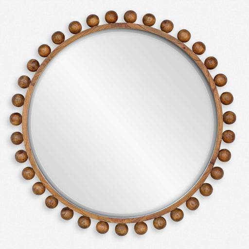 Cyra Wood Round Mirror Walnut