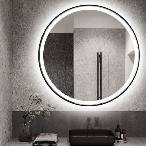 Holden LED Frontlit Black Aluminium Round Bathroom Mirror