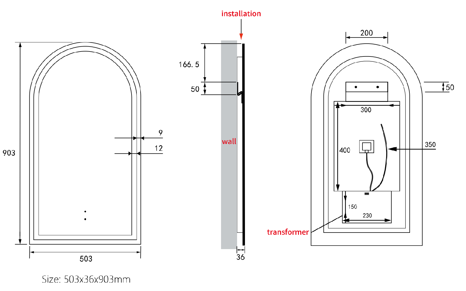 Kayden Brushed Nickel Arched Frontlit LED Bathroom Mirror — SHINE