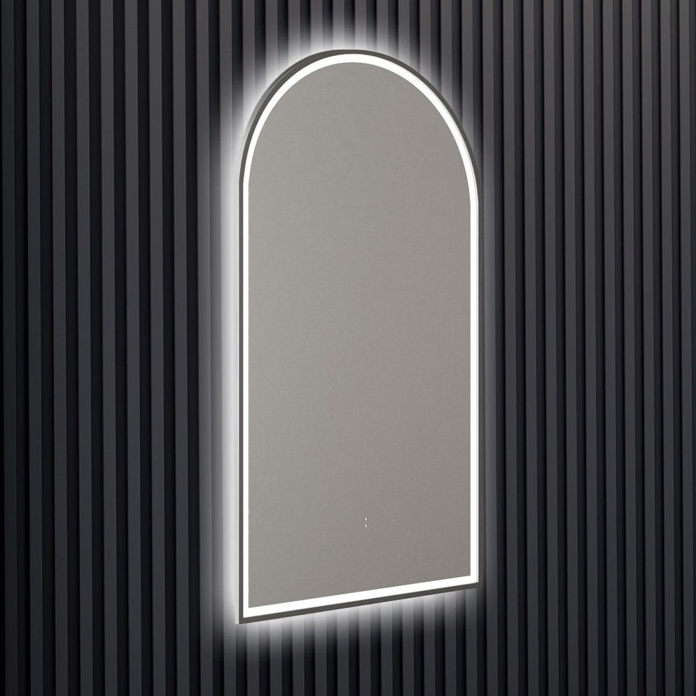 Kayden Gun Metal Arched Frontlit LED Bathroom Mirror — SHINE MIRRORS ...