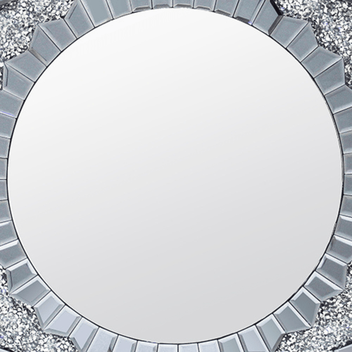 Lassy Round Grey Sparkling Crush Crystal Wall Mirror