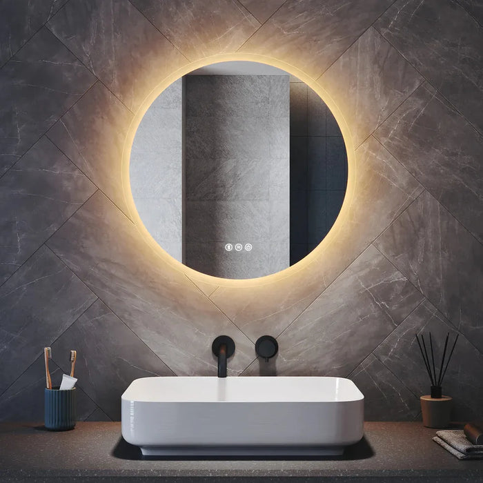 Gerven Round LED Bathroom Wall Mirror with Bluetooth Speaker