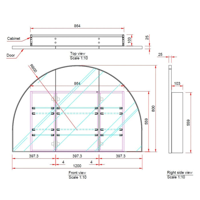 Merelle 3-Door Arch Brushed Nickel Mirror Cabinet