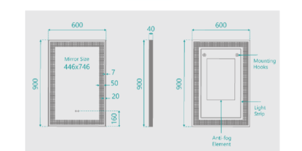Perlyn Rectangle Black LED Frontlit Bathroom Mirror — SHINE MIRRORS ...