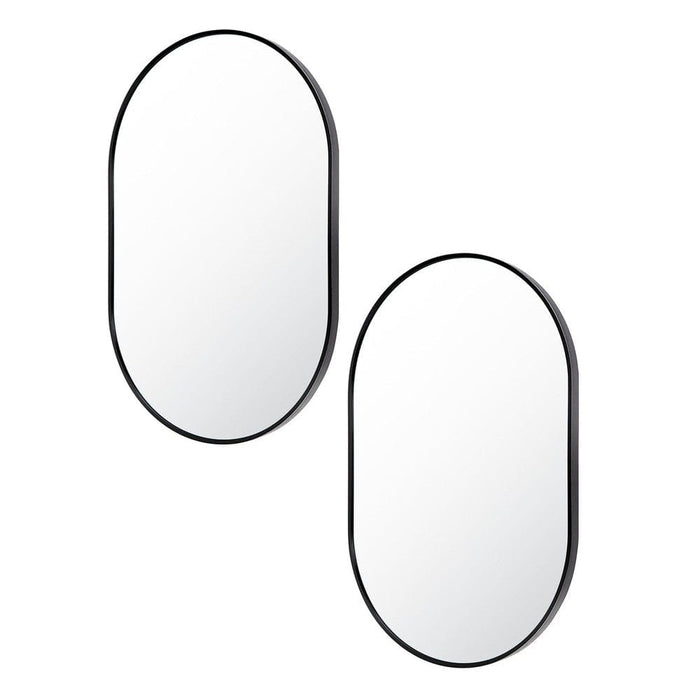 Priya Black Aluminium Oval Wall Mirror - Set of 2 Small: 50cm x 2.8cm x 75cm