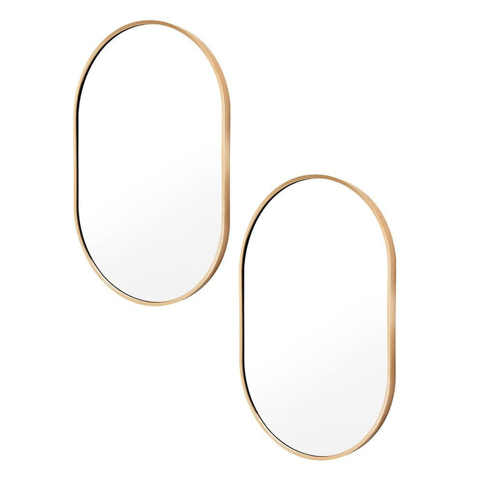 Priya Gold Aluminium Oval Wall Mirror - Set of 2 Small: 50cm x 2.8cm x 75cm
