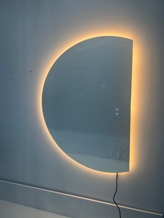 Hillary Frameless Half Round Moon Right Cut Backlit LED Bathroom Mirror