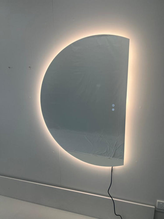 Hillary Frameless Half Round Moon Right Cut Backlit LED Bathroom Mirror