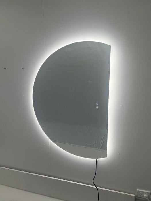 Hillary Frameless Half Round Moon Right Cut Backlit LED Bathroom Mirror