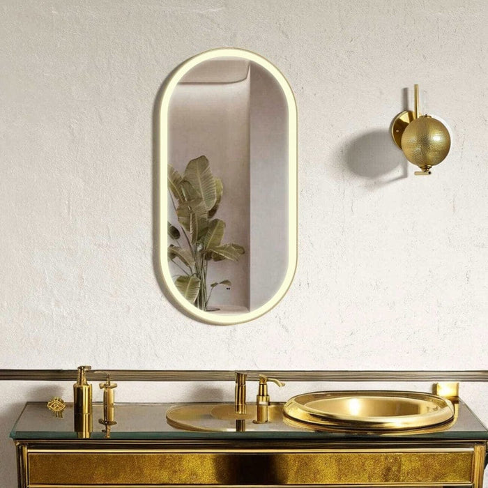 Sparrow LED Frontlit Gold Oval Bathroom Mirror