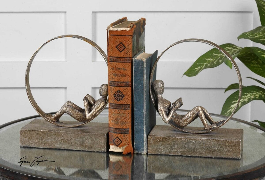 Uttermost Lounging Reader Antique Bookends, Set of 2