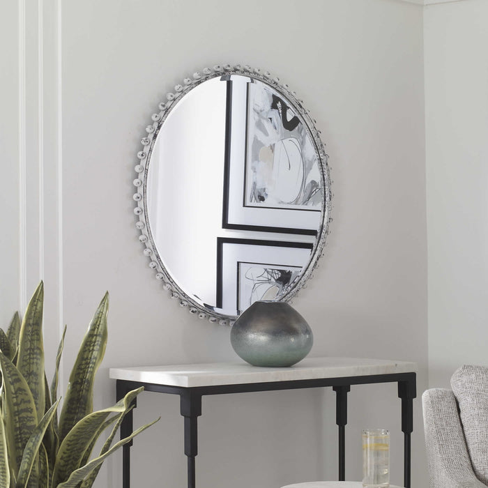 Uttermost Taza Antique White Round Wall Mirror