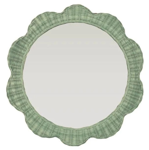 Yindi Rattan Green Scallop Round Wall Mirror