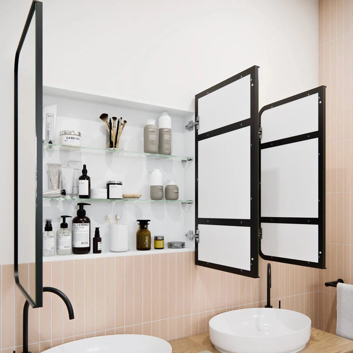 Zania Three-Door Black Bathroom Mirror Cabinet