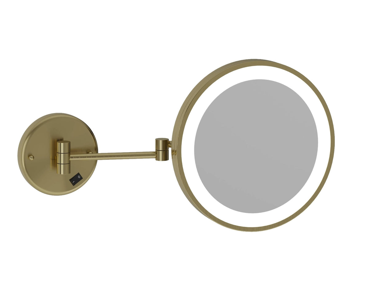 Ablaze Round Brushed Brass Shaving Mirror with LED and 3x Magnificatio