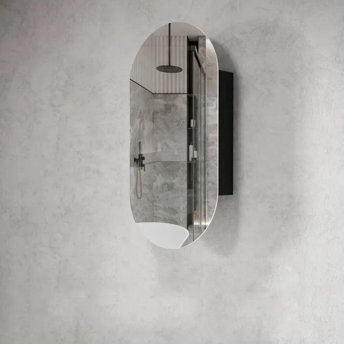 Antonella Black Mirrored Bathroom Shaving Cabinet - SHINE MIRRORS AUSTRALIA