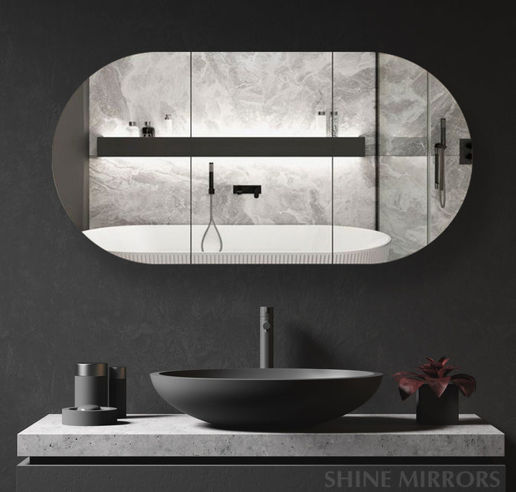 Bryson 3 Door Black Oak Mirrored Bathroom Shaving Cabinet - SHINE MIRRORS AUSTRALIA