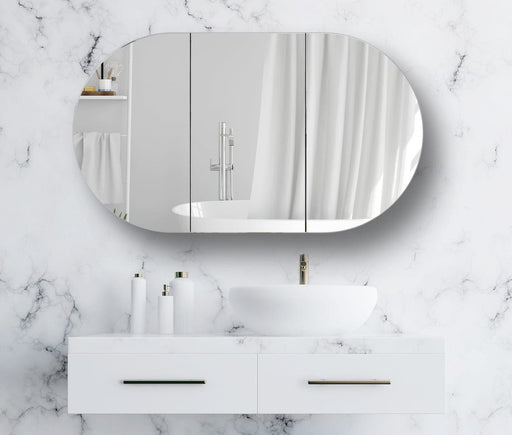 Bryson 3 Door Matte White Mirrored Bathroom Shaving Cabinet