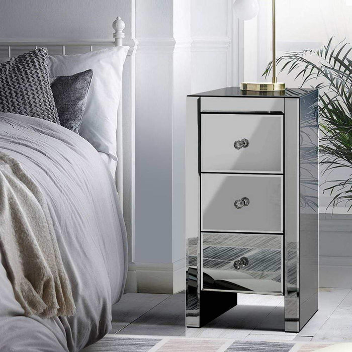 Coco Mirrored Bedside Table Grey