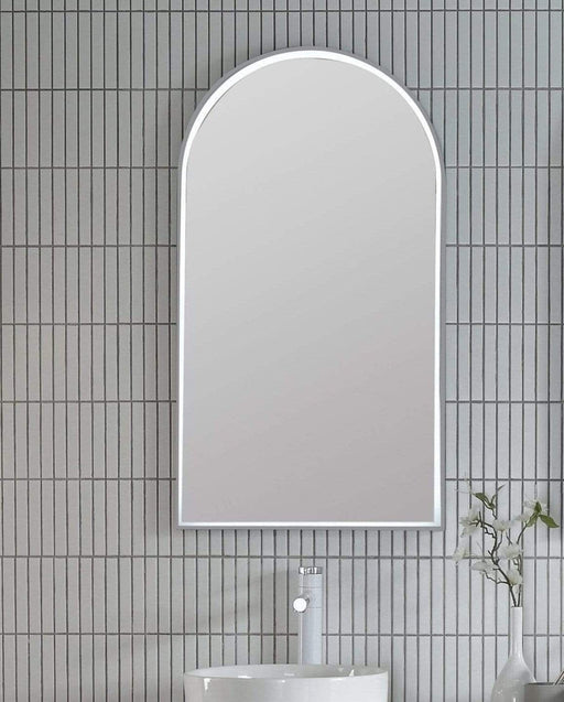 Cooper Arched Backlit LED Bathroom Mirror Brushed Nickel - SHINE MIRRORS AUSTRALIA