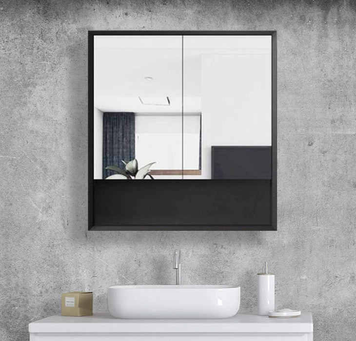 Florencia Matte Black 2 Door Mirrored Bathroom Shaving Cabinet Medium 75cm x 15cm x 80cm H - SHINE MIRRORS AUSTRALIA