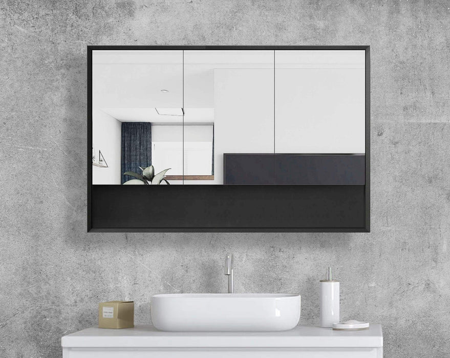 Florencia Matte Black 3 Door Mirrored Bathroom Shaving Cabinet - SHINE MIRRORS AUSTRALIA