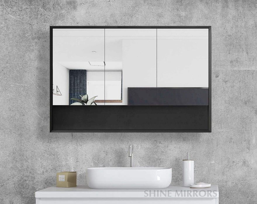 Florencia Matte Black 3 Door Mirrored Bathroom Shaving Cabinet - SHINE MIRRORS AUSTRALIA