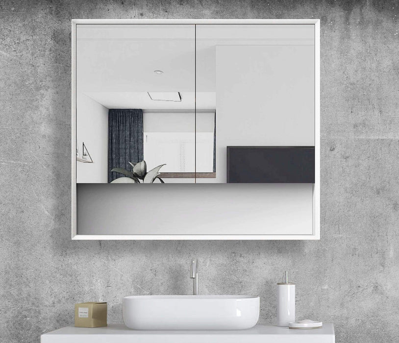 Florencia Matte White 2 Door Mirrored Bathroom Shaving Cabinet Large 90cm x 15cm x 80cm H - SHINE MIRRORS AUSTRALIA