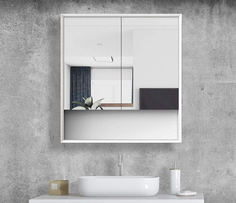 Florencia Matte White 2 Door Mirrored Bathroom Shaving Cabinet Medium 75cm x 15cm x 80cm H - SHINE MIRRORS AUSTRALIA