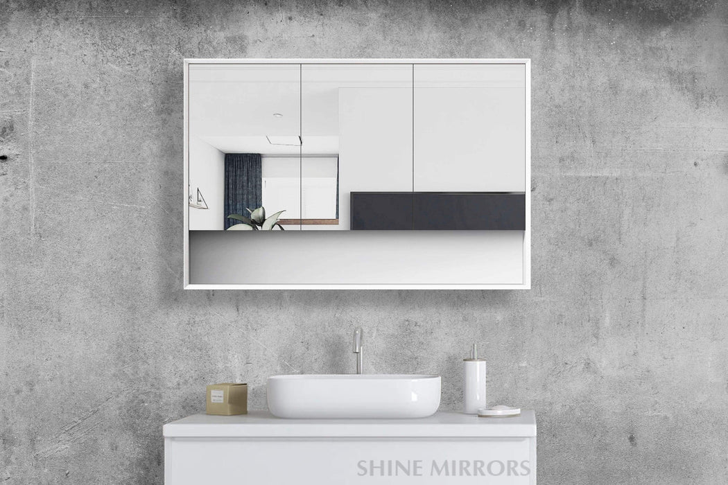 Florencia Matte White 3 Door Mirrored Bathroom Shaving Cabinet - SHINE MIRRORS AUSTRALIA