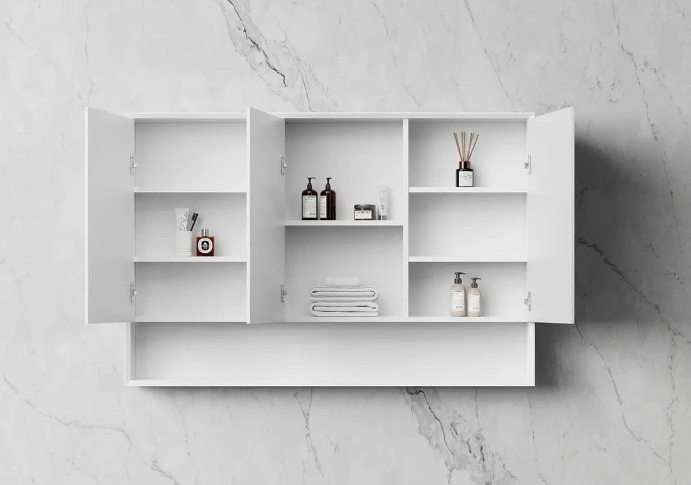 Florencia Matte White 3 Door Mirrored Bathroom Shaving Cabinet - SHINE MIRRORS AUSTRALIA