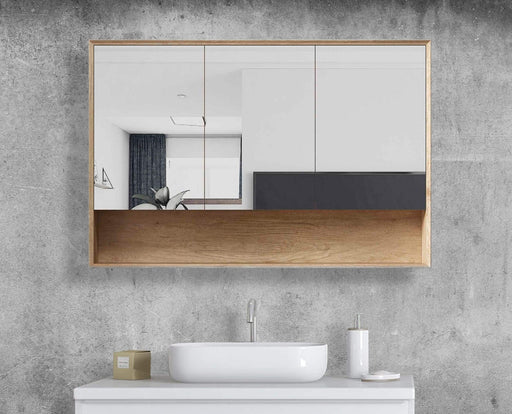 Florencia Natural Oak 3 Door Mirrored Bathroom Shaving Cabinet - SHINE MIRRORS AUSTRALIA