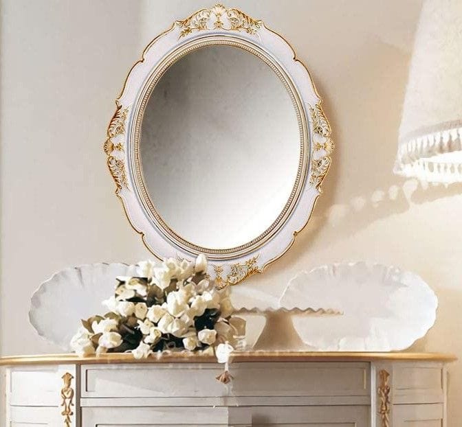 Frances Oval Antique Vintage White Wall Mirror