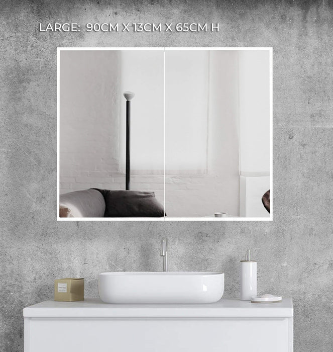 Gabriela 2 Door LED Mirrored Bathroom Shaving Cabinet Large 90cm x 13cm x 65cm H - SHINE MIRRORS AUSTRALIA