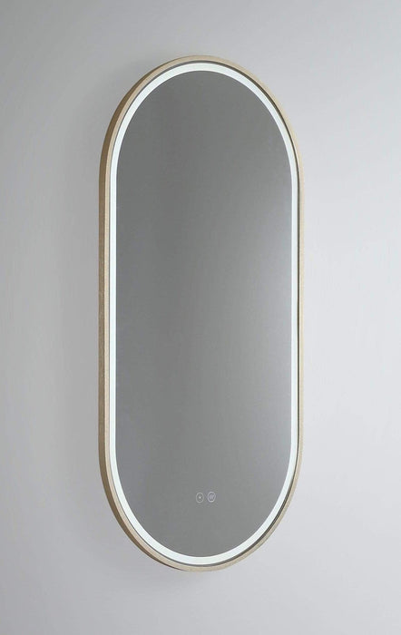 Gatsby Brushed Brass Oval Backlit LED Bathroom Mirror Large: 46cm x 4cm x 121cm - SHINE MIRRORS AUSTRALIA