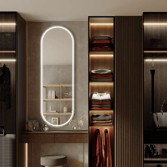 Gatsby Full Length Matte Black Oval Frontlit LED Mirror - SHINE MIRRORS AUSTRALIA