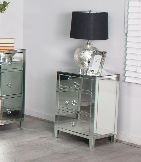 Glamour 3 Drawer Mirrored Bedside Table