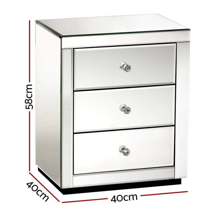 Kath Mirrored Bedside Table Silver