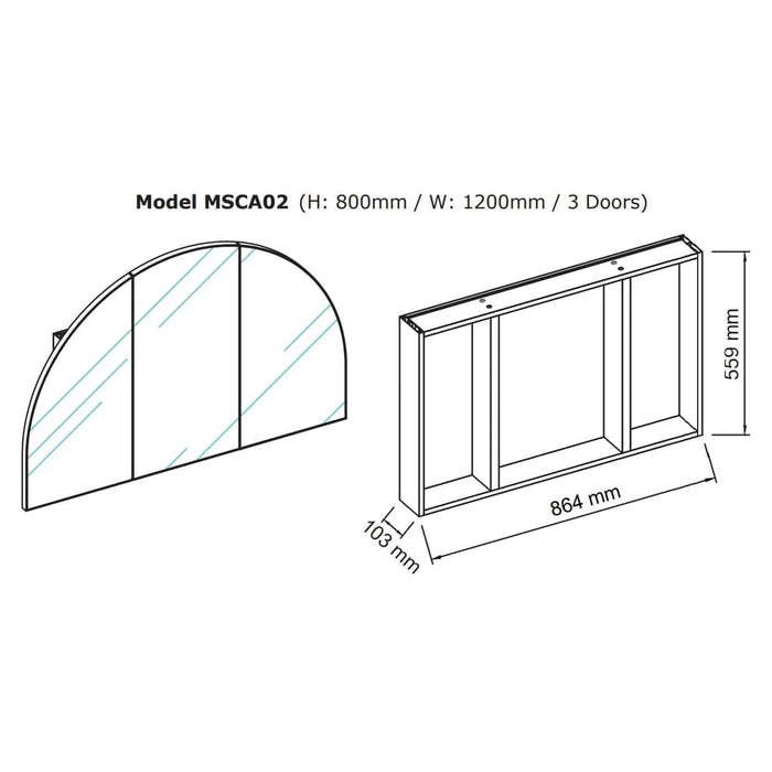 Merelle 3-Door Arch Mirror Cabinet