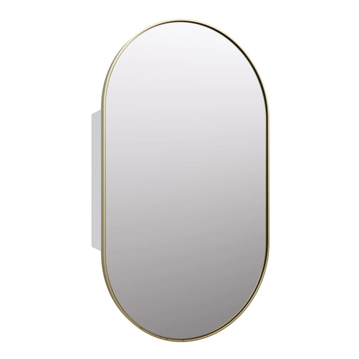 Noella Satin Brass Pill Mirror Cabinet - SHINE MIRRORS AUSTRALIA