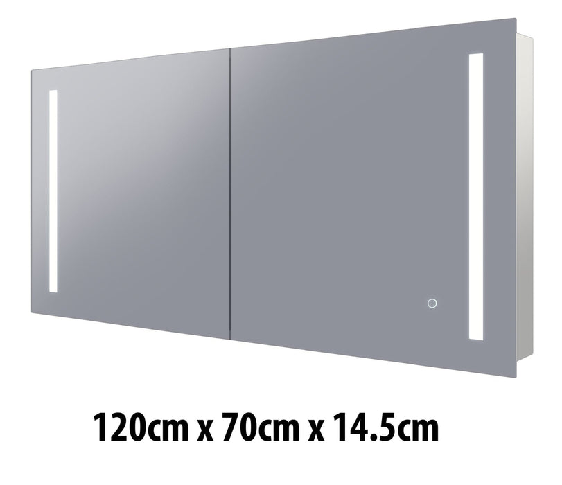 Remer Amber Two-Door Backlit LED Bathroom Mirror Cabinet 120cm x 70cm x 14.5cm - SHINE MIRRORS AUSTRALIA