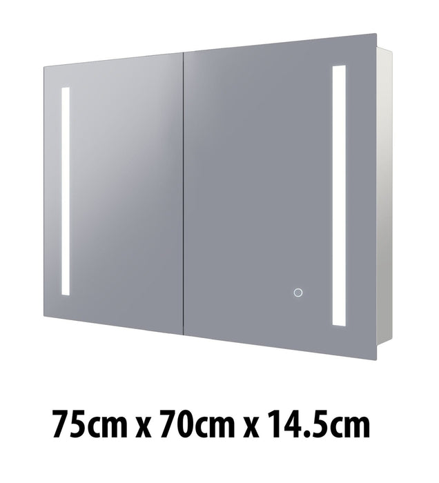Remer Amber Two-Door Backlit LED Bathroom Mirror Cabinet 75cm x 70cm x 14.5cm - SHINE MIRRORS AUSTRALIA
