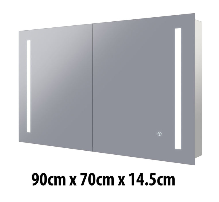 Remer Amber Two-Door Backlit LED Bathroom Mirror Cabinet 90cm x 70cm x 14.5cm - SHINE MIRRORS AUSTRALIA